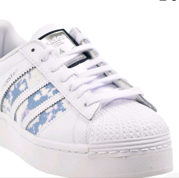 White and Blue Adidas Women's Eco Superstar Bold Sneakers - Picture 3 of 5